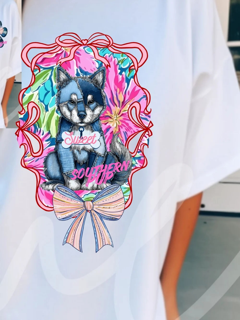 Gildan White Tee with Colorful Dog Graphic - Picture 3 of 9